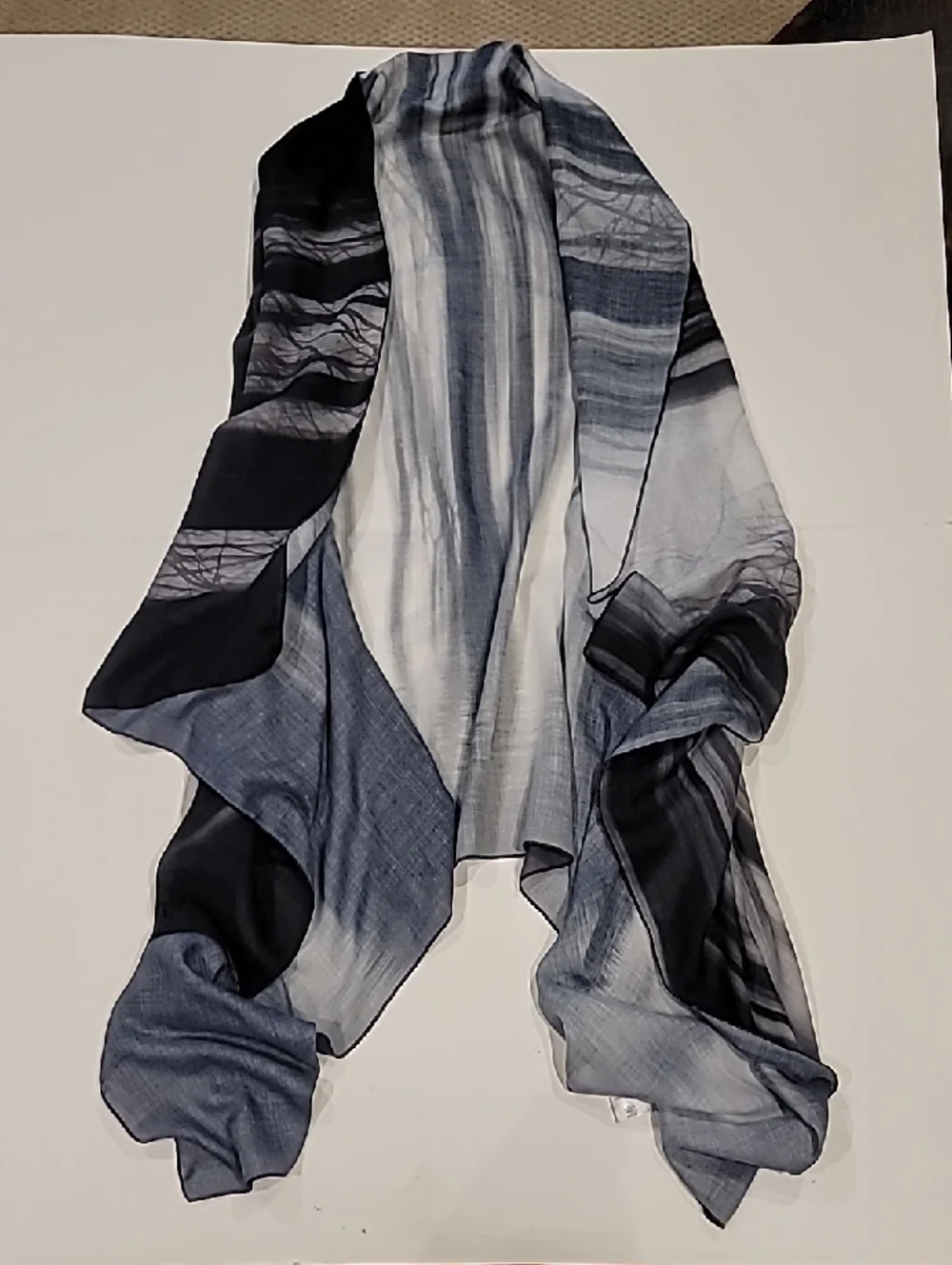 By Design Lightweight Black & Gray Picture To Fabric Sheer Wrap Vest OS